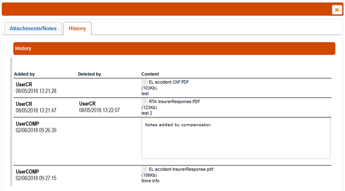 Attachment notes history