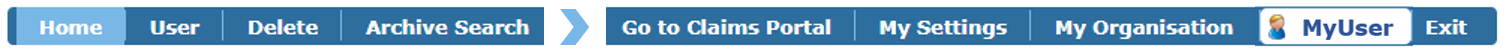 Administration console menu bar